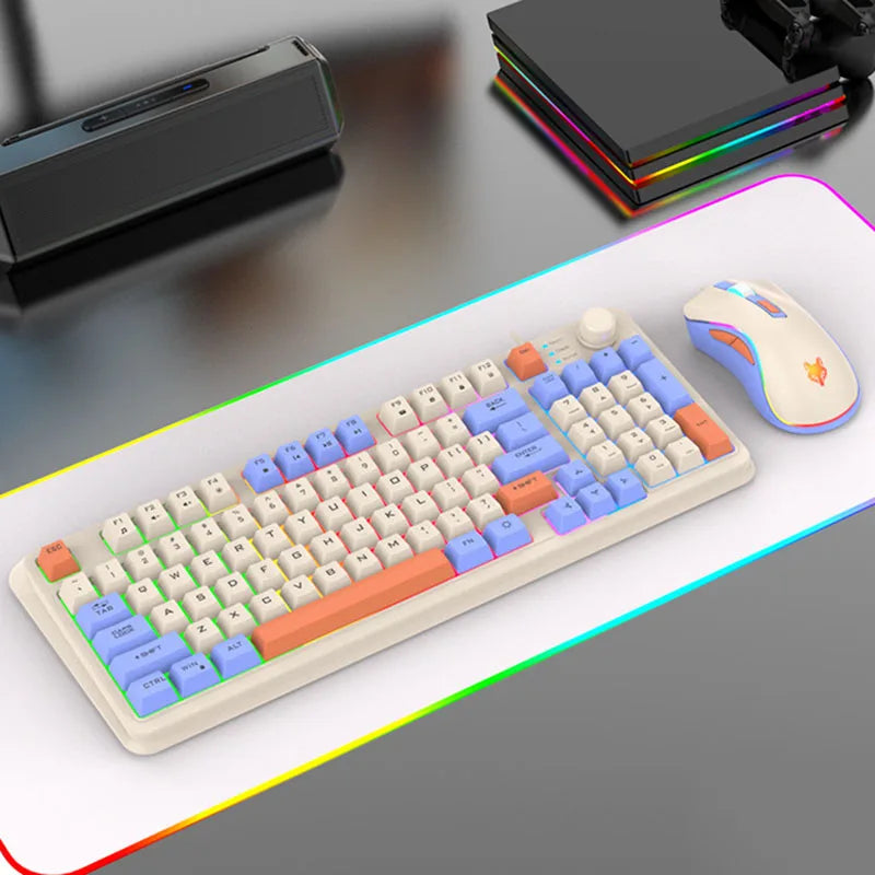 K820 USB Wired Keyboards Mouse Set Three Colored Luminous Gaming Keyboard 94 Keys Game Desktop Computer Accessories