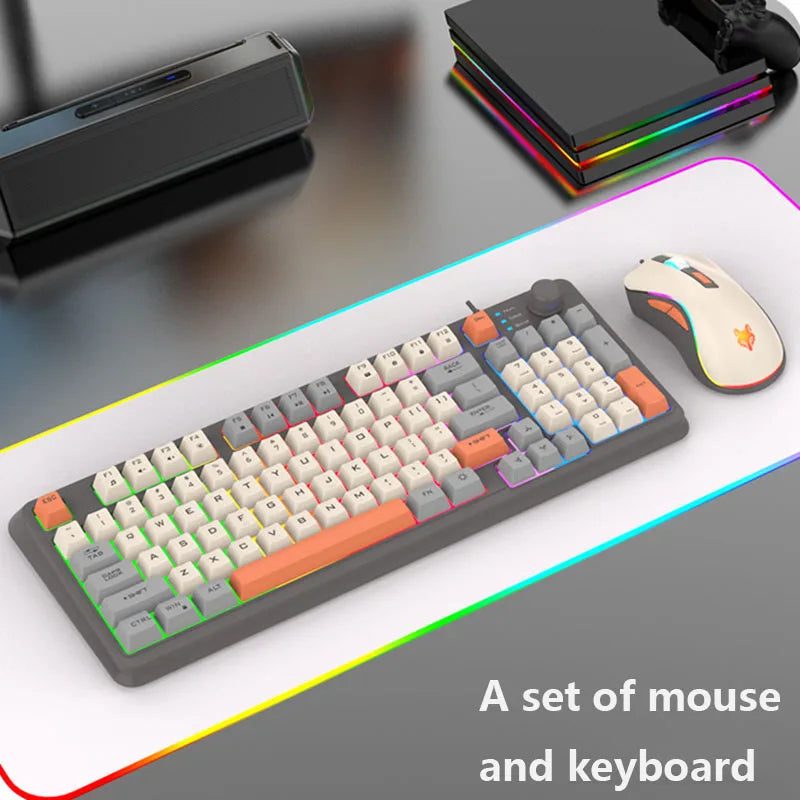 K820 USB Wired Keyboards Mouse Set Three Colored Luminous Gaming Keyboard 94 Keys Game Desktop Computer Accessories