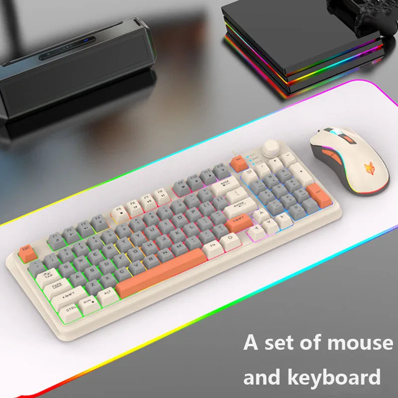 K820 USB Wired Keyboards Mouse Set Three Colored Luminous Gaming Keyboard 94 Keys Game Desktop Computer Accessories